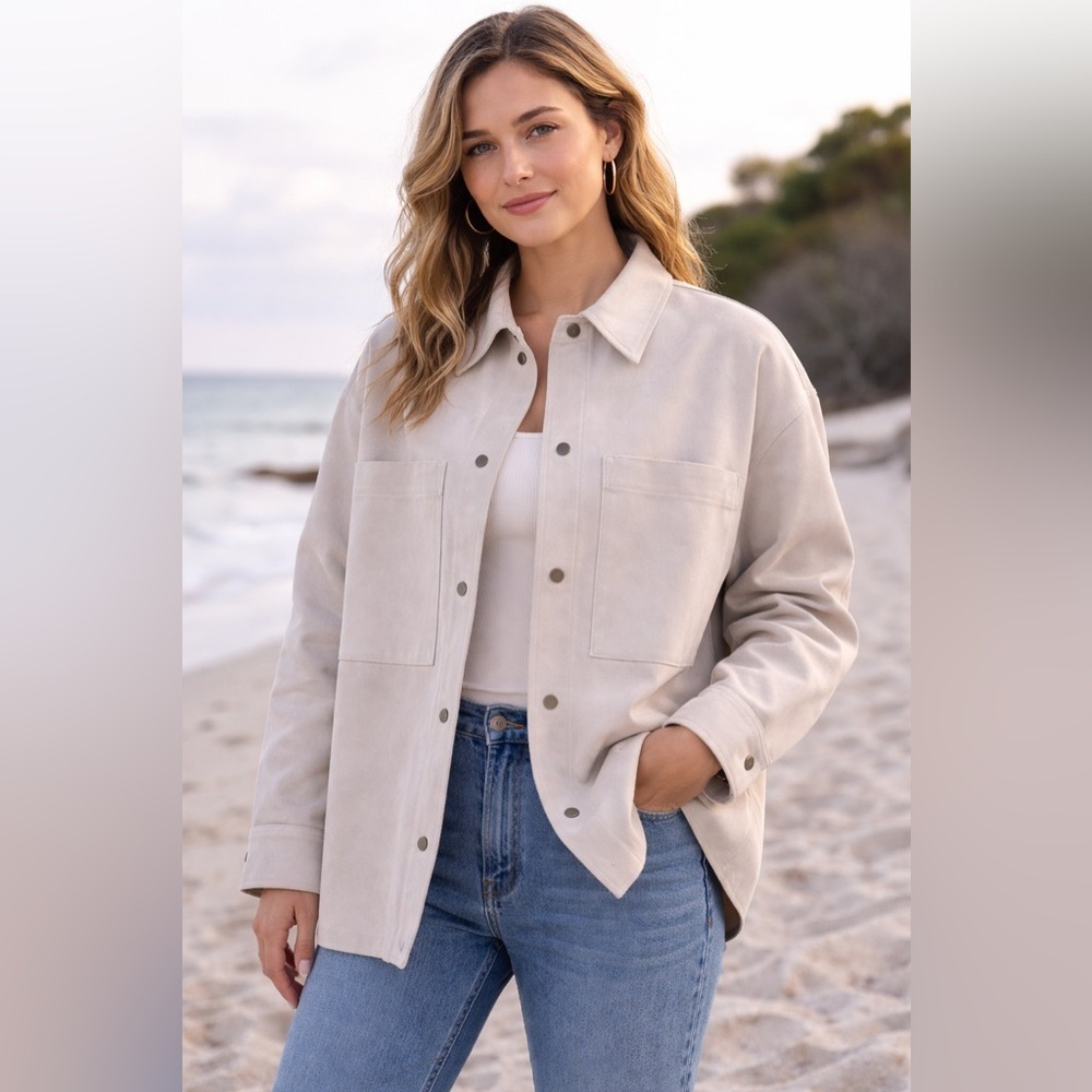 ZARA Faux Suede Shirt Jacket XS Beige Overshirt